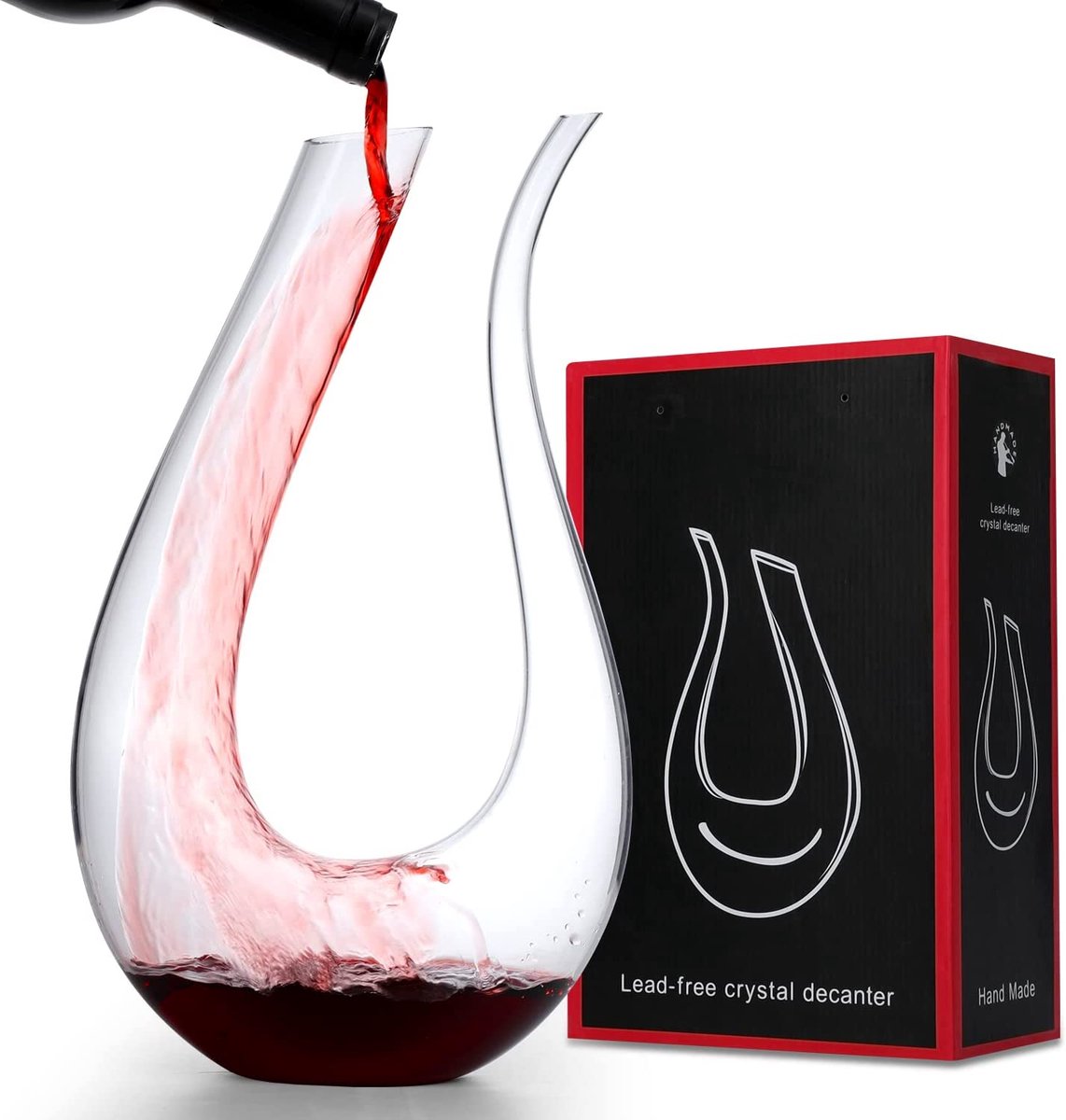 VASFFG wijnkaraf, U-vormig ontwerp kan een sterk beluchtingseffect hebben. Gebruik 100% loodvrij kristalglas, handgeblazen karaf/karaf voor rode wijn