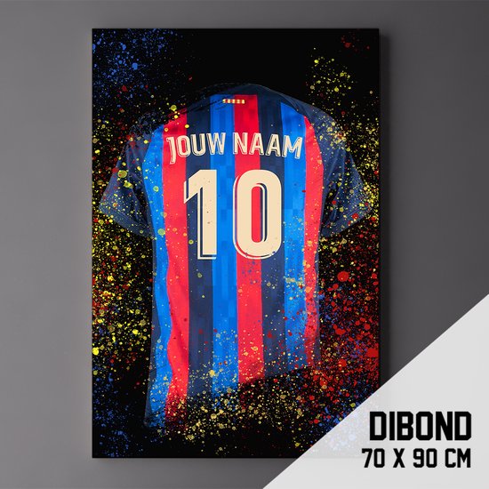 Barcelona - Poster - Schilderij - Voetbal Shirt Op Dibond 70 x 90 cm + ophangsysteem (gepersonaliseerd, naam + nummer)