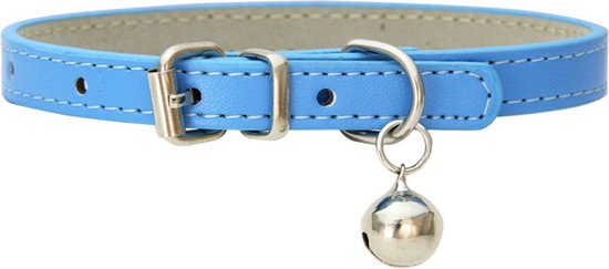 Kattenhalsband met gespsluiting en belletje - Imitatie Leer - Verstelbaar - 20 / 28 cm - Halsband kat - Kattenbandje - Cat - Kitten - Katten halsband - Blauw