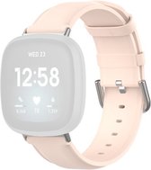 By Qubix geschikt voor Fitbit Versa 3 - Fitbit Versa 4 - Fitbit Sense 1 - Fitbit Sense 2 leren bandje - Lichtroze Smartwatchbandje bandje Armband Polsband Strap Band Watchband