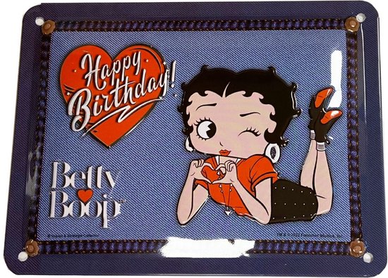 Metalen Bord 15 x 20 cm Betty Boop Happy birthday