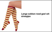 Lange sokken rood geel wit streepjes mt. 36-42 - Themafeest party carnaval festival thema feest