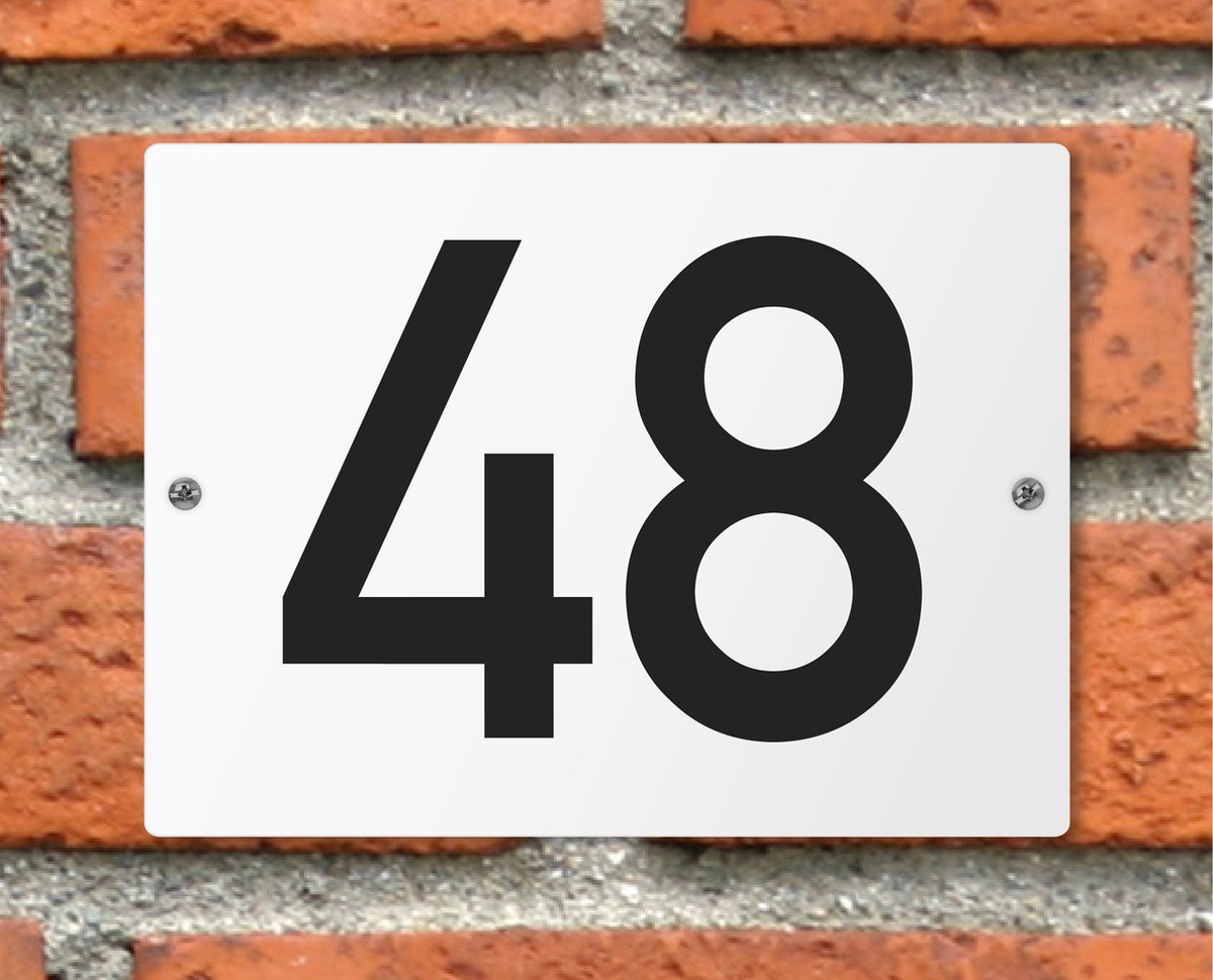 Huisnummerbord wit - Nummer 48 - standaard - 16 x 12 cm - schroeven - naambord - nummerbord - voordeur