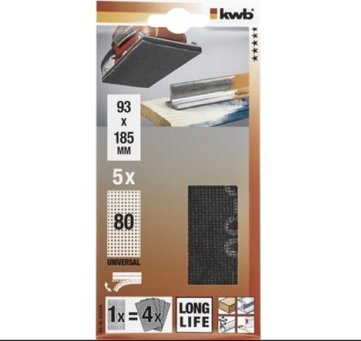 KWB schuurgaas 93 x 185 mm - Korrel 80 - Longlife - 856008 - 5 stuks