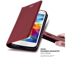 Cadorabo Hoesje geschikt voor Samsung Galaxy S5 MINI / S5 MINI DUOS in APPEL ROOD - Beschermhoes met magnetische sluiting, standfunctie en kaartvakje Book Case Cover Etui