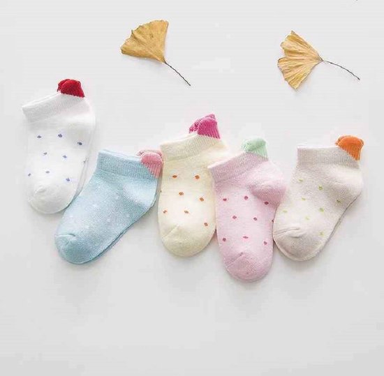 Sokken - Tites Chaussettes - 5 paar - Kinderen - 12-24 maanden - Pastel tinten - met op bovenkant een hartje