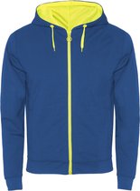 Kobalt Blauw / Fluor Geel sweatshirt met rits en capuchon in contrast kleuren model Fuji merk Roly maat XXL