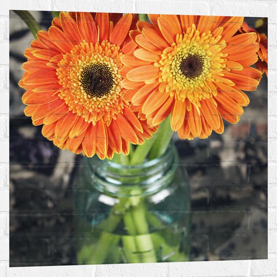 Muursticker - Oranje Gerbera Jamesonii Bloemen - 80x80 cm Foto op Muursticker