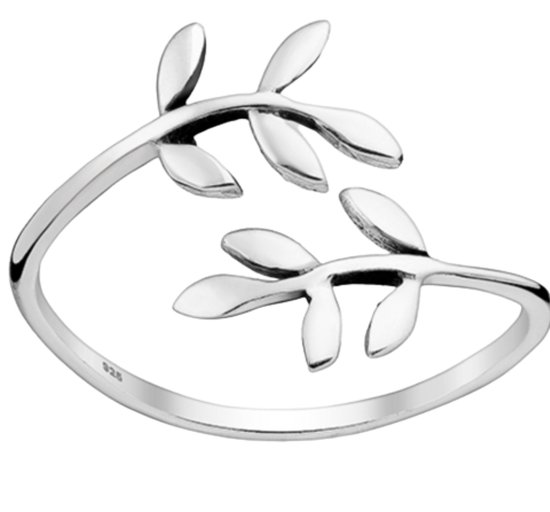 Joy|S - Zilveren takje ring - verstelbaar (maat: zie - blad aanschuifring - type
