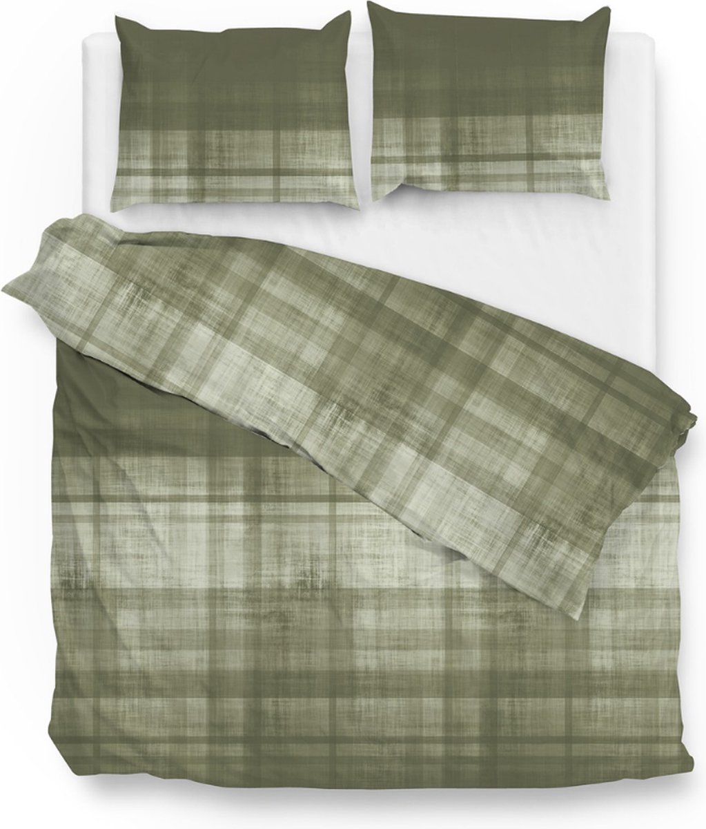 Warme flanel dekbedovertrek Duco Groen - lits-jumeaux (240x200/220) - hoogwaardig en zacht - ideaal tegen de kou