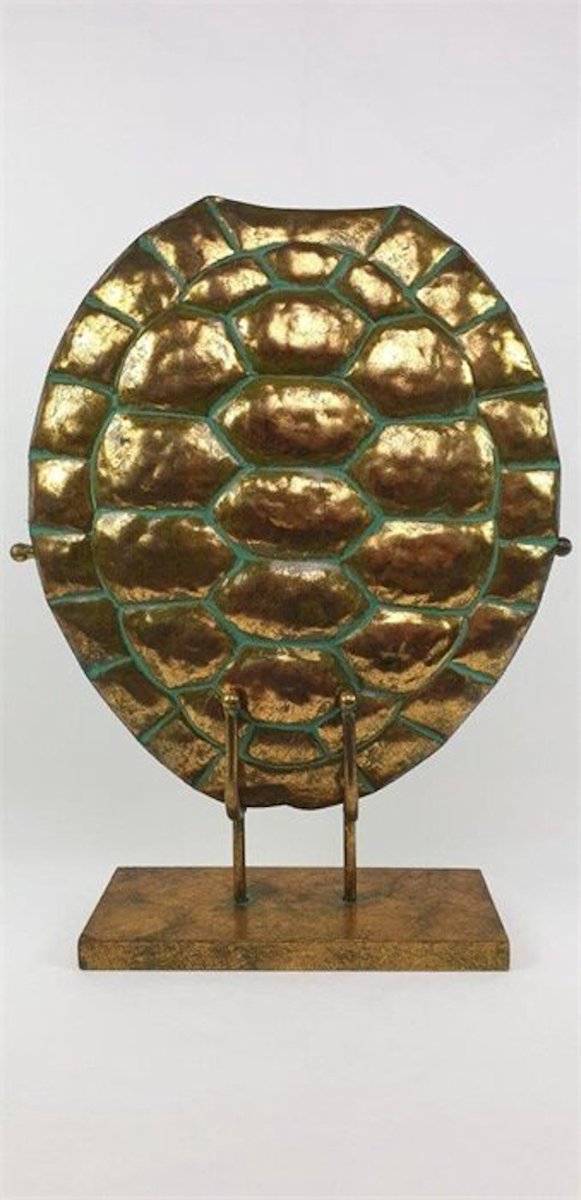 Schildpad Schild op voet sokkel kobalt goud ornament 36,8*11*48,3cm| 420172 | Mansion Atmosphere