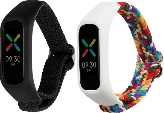 kwmobile Bracelets de Bracelets de montres Compatibles avec Oppo Band Sport - 2 x Bracelets de Montre Connectée en Nylon Noir / Multicolore.