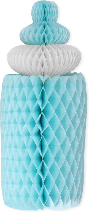 Babyflesje - Decoratie pompom | Baby shower | blauw | hoogte 30 cm | doorsnede ca. 14 cm. | vorm babyfles