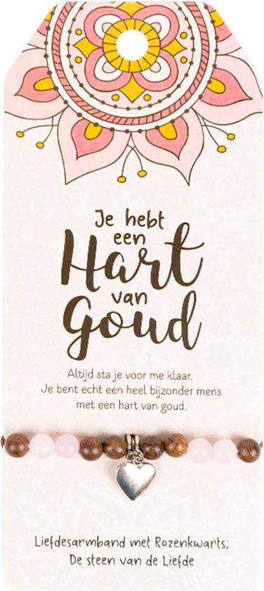 Liefdesarmband met Rozenkwarts en Houten Kralen