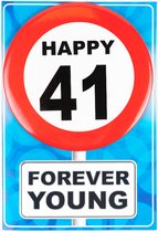 Happy age kaart 41 jaar (wenskaart met button)