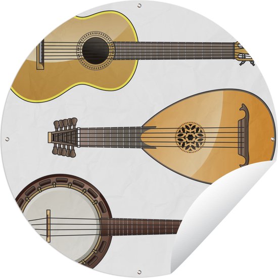 Tuincirkel Illustraties van een banjo en andere instrumenten - 90x90 cm - Ronde Tuinposter - Buiten