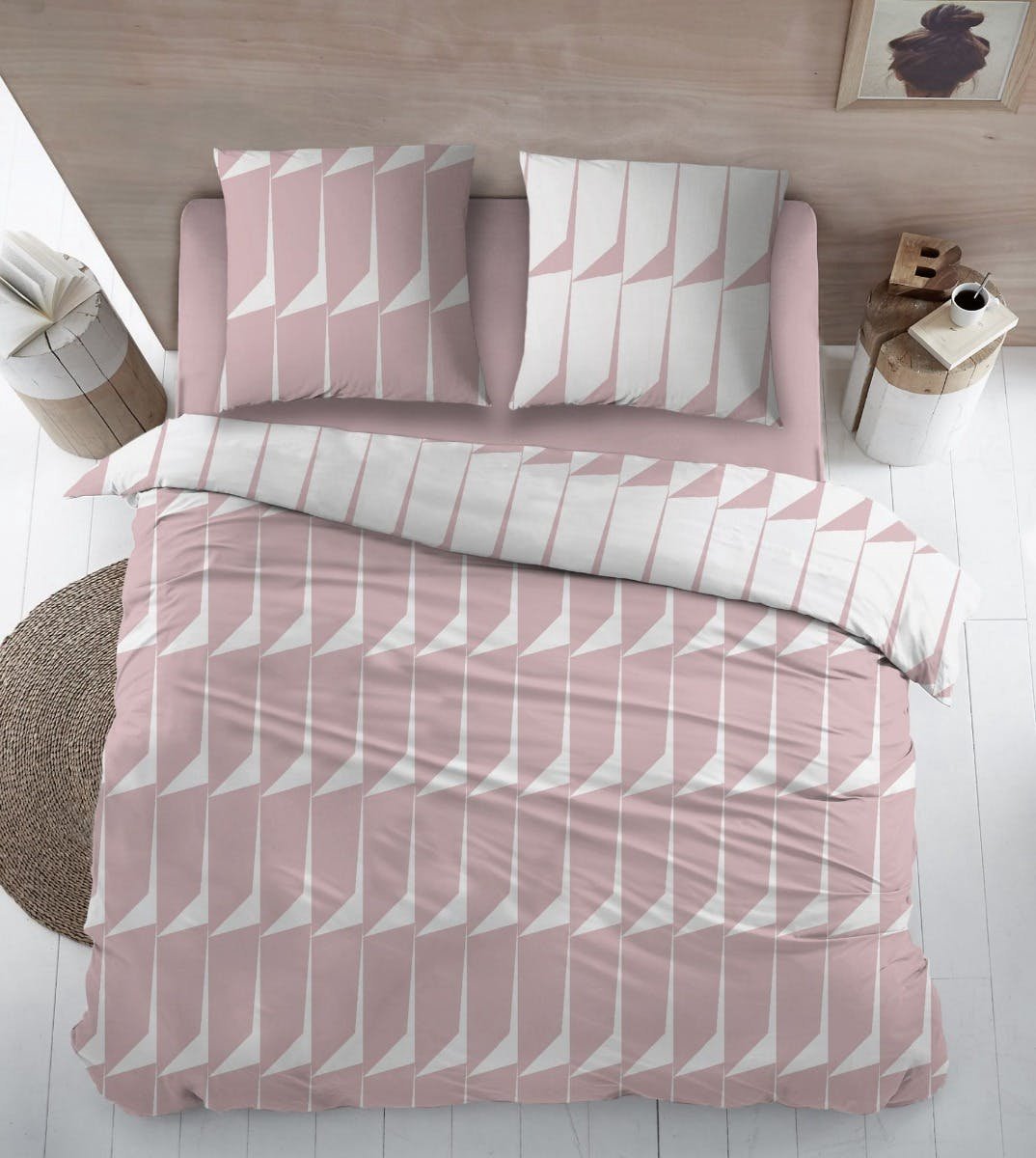 Sleepnight - Katoen Pink, White Print - LP003196 - B 270 x L 220 cm - Lits-jumeaux extra breed - Omkeerbaar