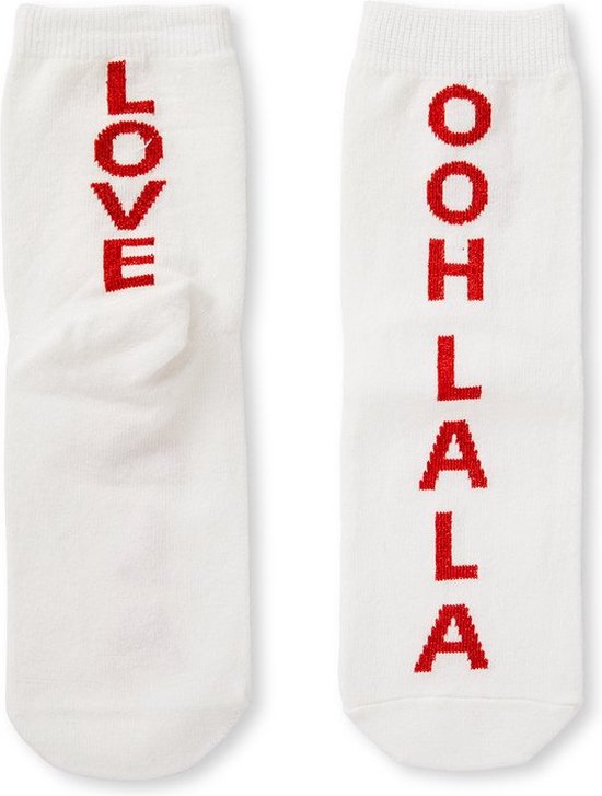 Sokken met tekst "Oohlala Love" - Wit / Rood - Polyester - Maat 39 - 41 - Sokken - Valentijnsdag - Love is in the air - Liefde - Love
