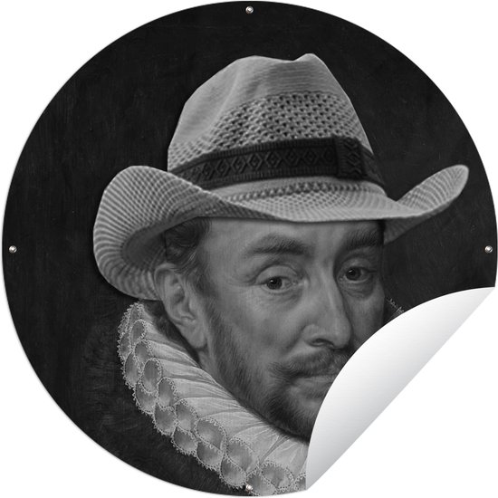 Tuincirkel Portret van Willem I - Adriaen Thomasz - Zwart - Wit - 90x90 cm - Ronde Tuinposter - Buiten