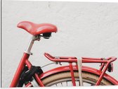 WallClassics - Dibond - Rood Zadel op Rode Fiets - 80x60 cm Foto op Aluminium (Wanddecoratie van metaal)