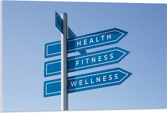 Acrylglas - ''Health, Fitness & Wellness'' Wegwijzer Bordjes - 90x60 cm Foto op Acrylglas (Wanddecoratie op Acrylaat)