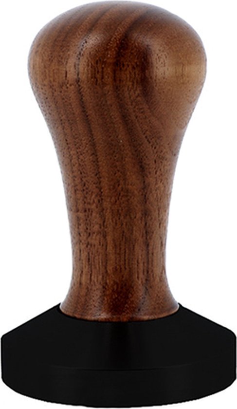 Foto: Baristapro koffie tamper walnoot hout teflon flat base 58mm