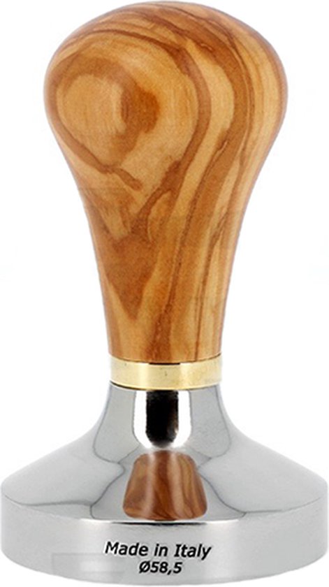 Foto: Baristapro koffie tamper lord olijfhout rvs flat base 58 5mm