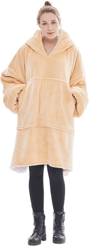 Happy Living Sweater Blanket Beige - Couverture à Capuche - Couverture Polaire avec Manches et Capuche