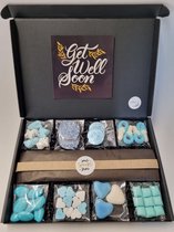 Geboorte Box - Blauw met originele geboortekaart 'Get well soon' met persoonlijke (video)boodschap | 8 soorten heerlijke geboorte snoepjes en een liefdevol geboortekado