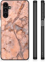 Telefoonhoesje Geschikt voor Samsung Galaxy A14 5G Leuk Case met Zwarte rand Marmer Oranje