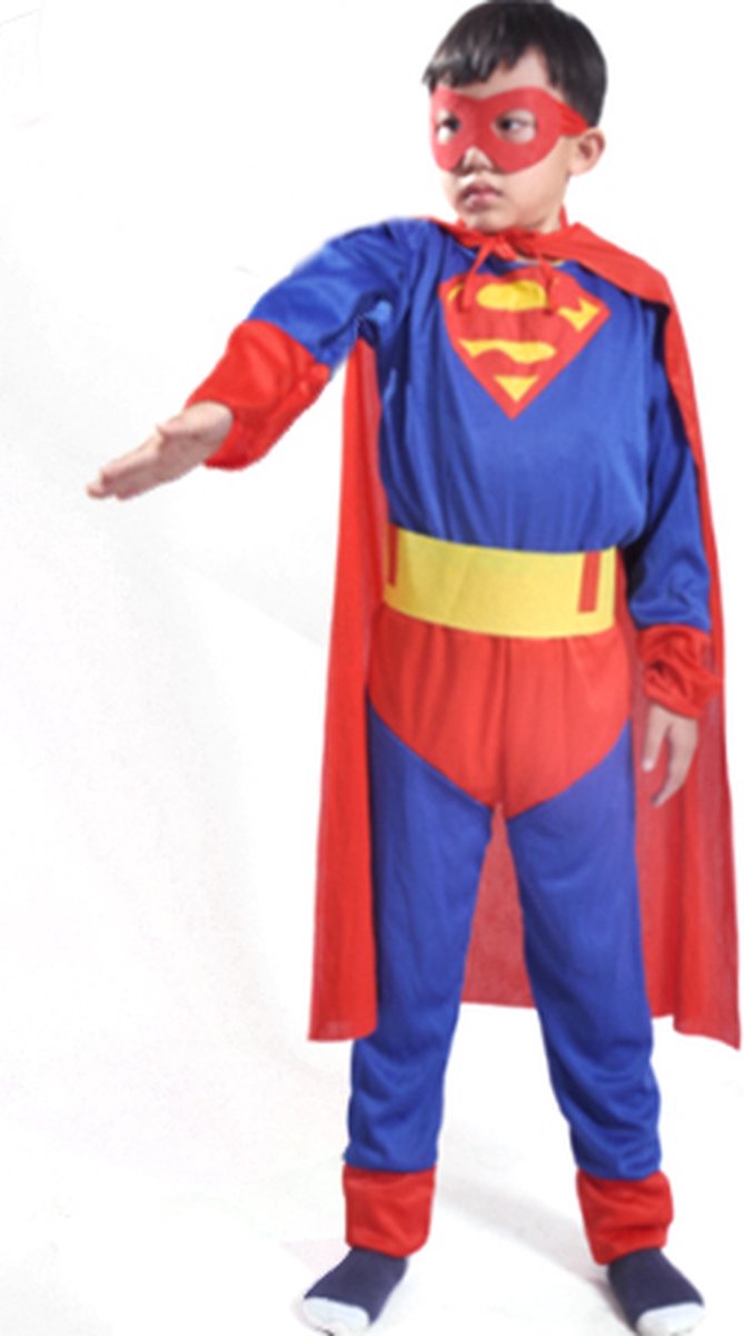 Superman verkleedkostuum + cape en masker voor kinderen - maat L 130-140 cm - Carnaval, Halloween en verjaardag pak kids suit