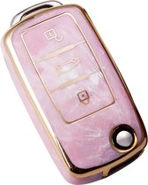 Zachte TPU Sleutelcover - Marmer Roze Goud - Sleutelhoesje Geschikt voor Volkswagen Golf / Polo / Tiguan / Up / Passat / Seat Leon / Seat Mii / Skoda Citigo - Sleutel Hoesje Cover - Auto Accessoires