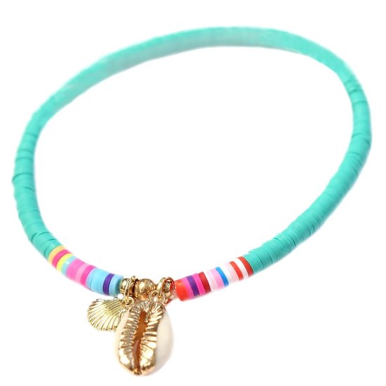 Enkelbandje Turquoise - Enkelsieraad - sieraad- Sieraden - Blue - Zee - Strand - Lente - Zomer - Regenboog kleuren - met schelpje - Enkel