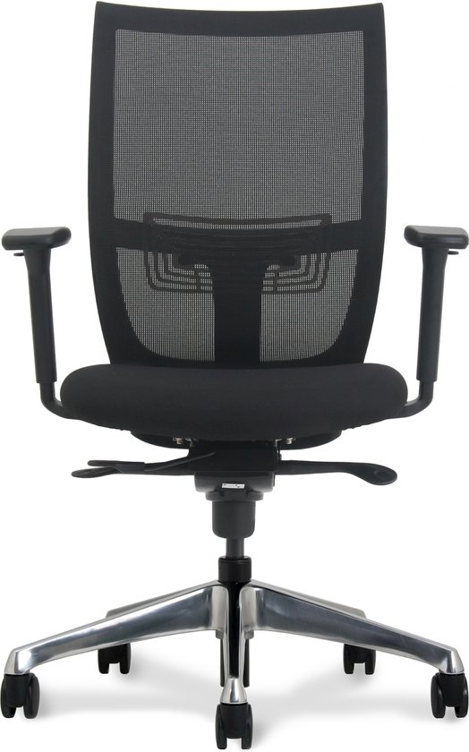 Chaise de bureau ergonomique Euroseats Curve en tissu noir et dossier en résille. incl. piètement en aluminium chromé