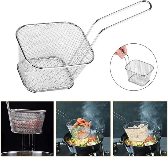 12 stuks frietmandjes, kleine roestvrijstalen frietmand met handvat