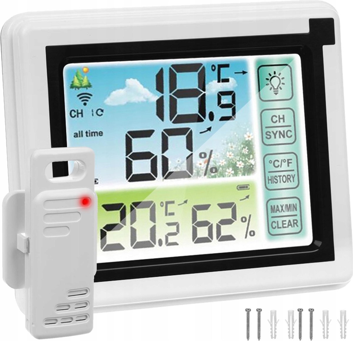 Digitaal Weerstation - Thermometer - Hygrometer - Binnen & Buiten - Draadloos - Touch Screen - Rheme