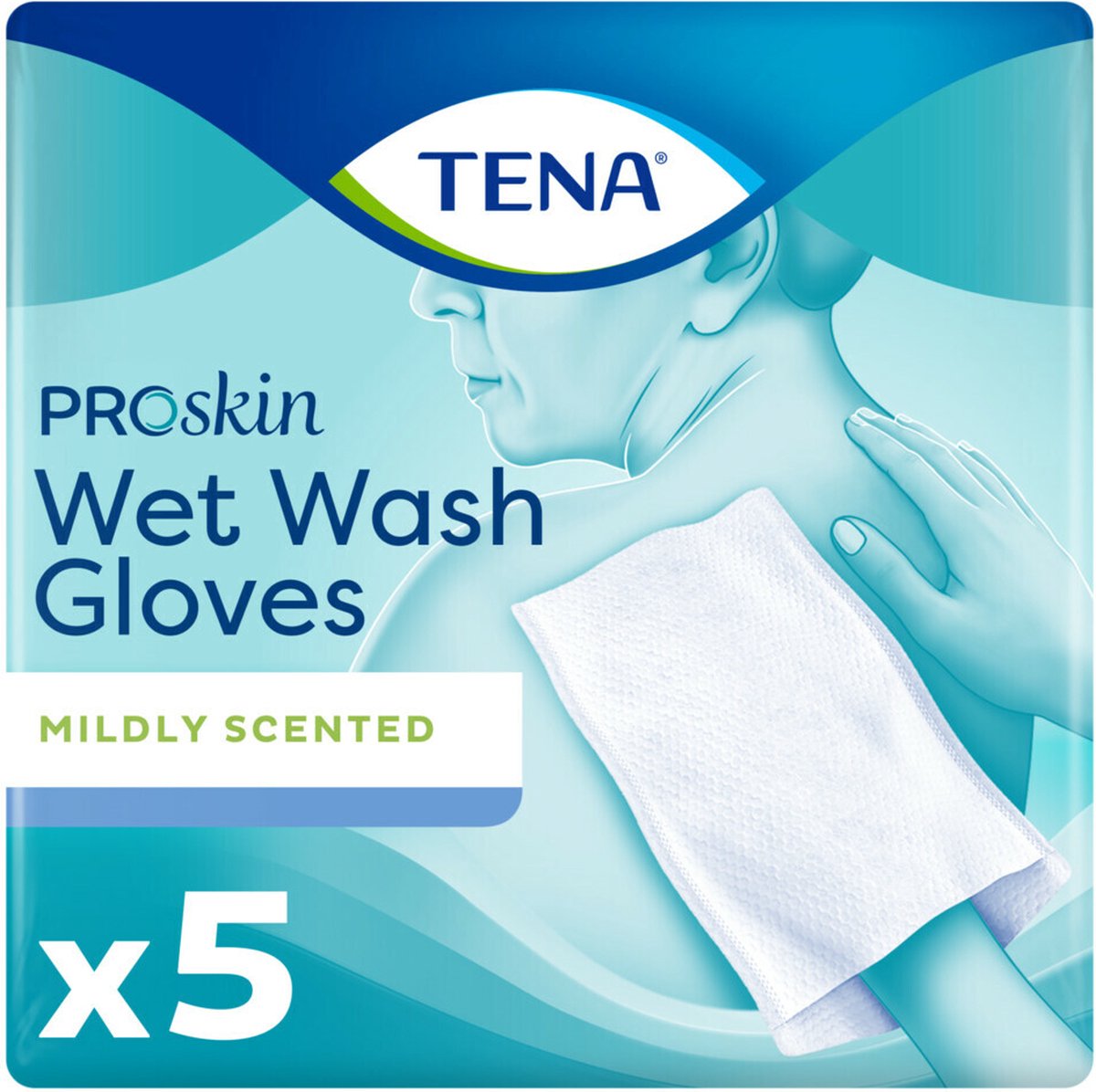 Goedkoopste 1x Tena Wet Wash Glove Mild Geparfumeerd 5 stuks - (1 verpakking