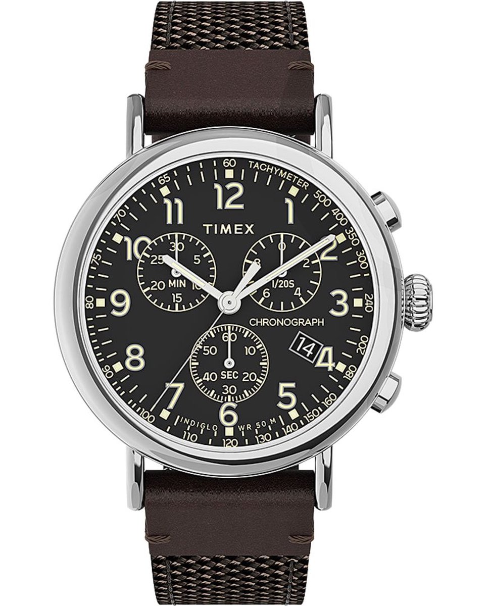 Timex Standard Chrono TW2U89300 Horloge - Textiel - Bruin - Ø 41 mm