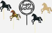 Paard Happy birthday taart vlag - taart topper - taart decoratie - verjaardag versiering - prikkers met versiering - taartversiering