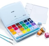 HIMI - Gouache - set van 24 kleuren x 30ml - in kunststof opbergbox + penselen set van 3 - Ice Blue Limited edition