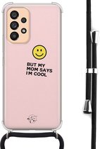 Hoesje met koord geschikt voor Samsung Galaxy A53 - I'm cool quote - Inclusief zwart koord - Crossbody beschermhoes - Transparant, Roze - Mooie Telefoonhoesjes