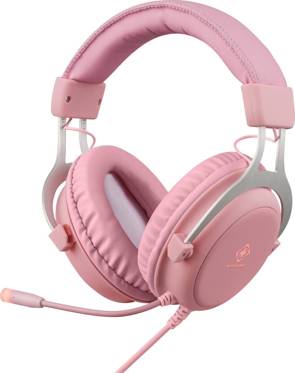 Deltaco GAM-030-P hoofdtelefoon/headset Bedraad Hoofdband Gamen USB Type-A Roze