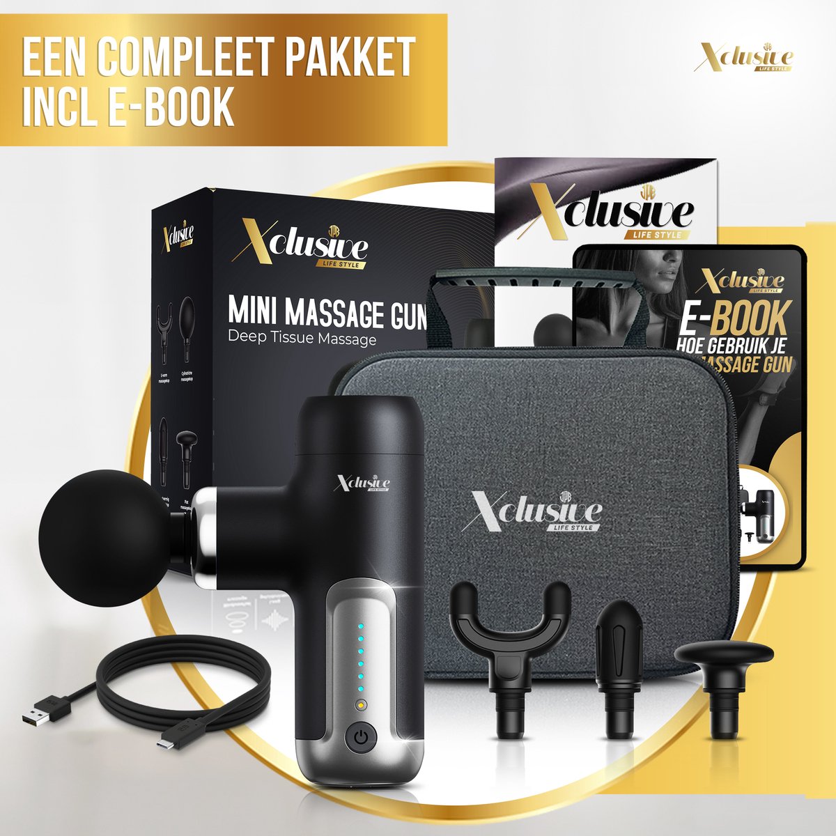 Xclusive-lifestyle® Massage Gun – Krachtig en Uiterst Stil Massage Pistool voor Spierherstel, Pijnverlichting en Ontspanning - 6 Intensiteitsstanden - 4 Massagekoppen – Draagbaar en Compact - Oplaadbaar — cadeau in Sport & Outdoor - foto 8