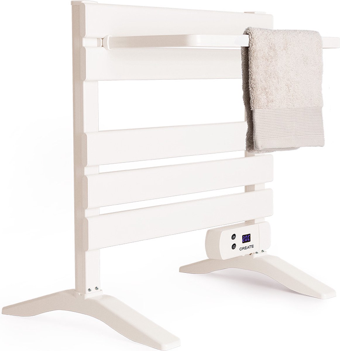CREATE - Elektrische handdoekhouder 150W - Wit - Met poten - Met legbord 3 spijlen - WARM TOWEL MINI