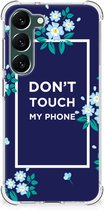 Shockproof Case Geschikt voor Samsung Galaxy S23 Plus Smartphonehoesje met transparante rand Flowers Blue Don't Touch My Phone