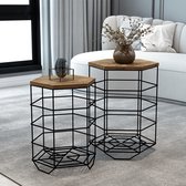 Bijzettafel Hørsholm rond set van 2 zwart en houtkleurig