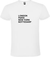 wit T-Shirt met London,Paris, New York , Nottedarp tekst Zwart Size XL