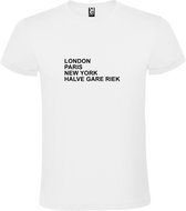 wit T-Shirt met London,Paris, New York , Halve gare riek tekst Zwart Size L