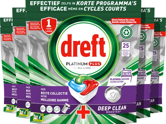 Dreft Platinum Plus All In One Machine Clean - Vaatwastabletten - 5 x 25 Tabletten