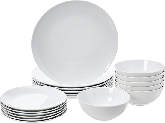 DOWAN Porseleinen bord, 1800 ml/25 cm, grote schaal, saladekom, keramische saladekom, 2 stuks, wit